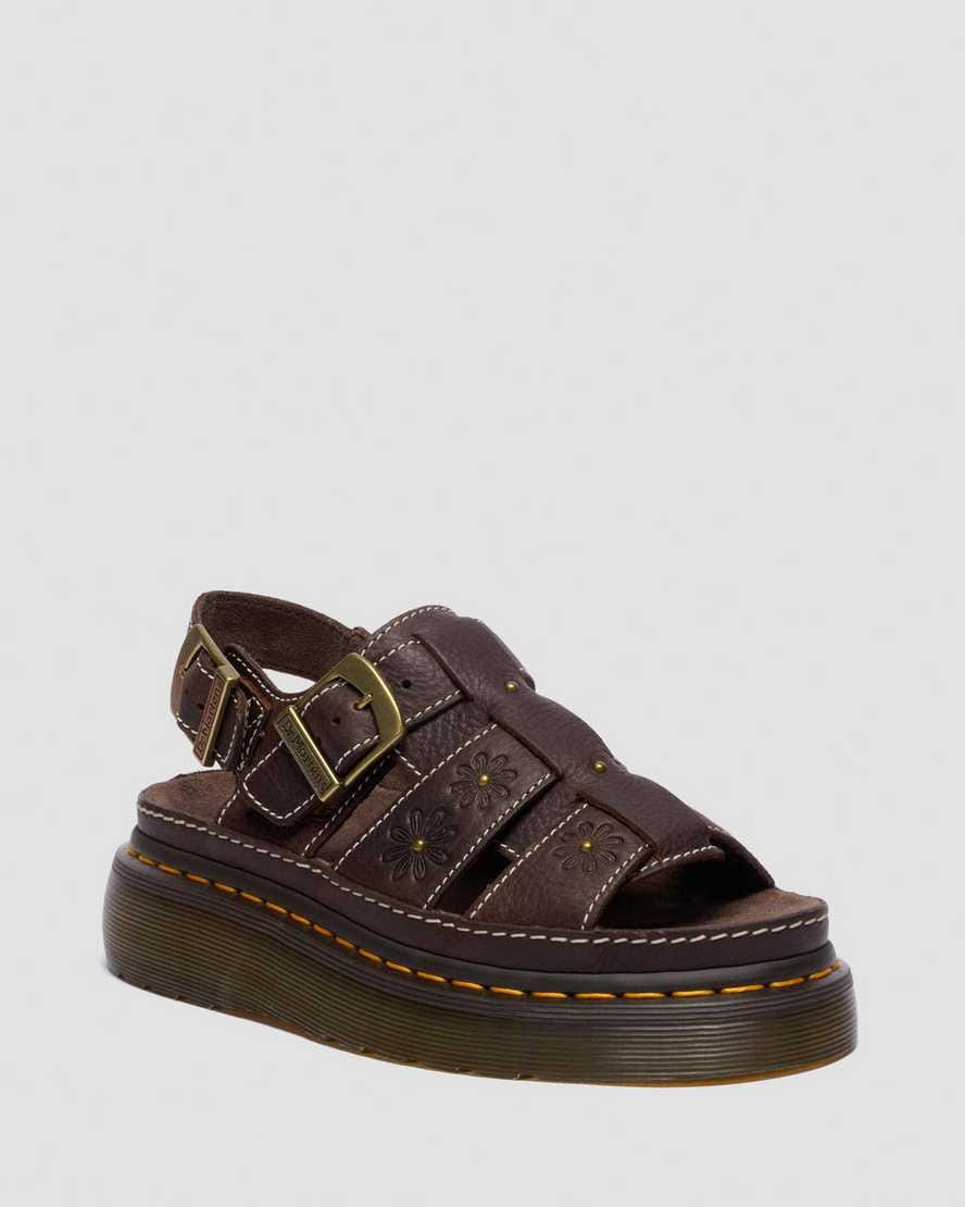 Wrenlie Open Toe Grizzly Leather Fisherman Platform Sandals — Dark Brown