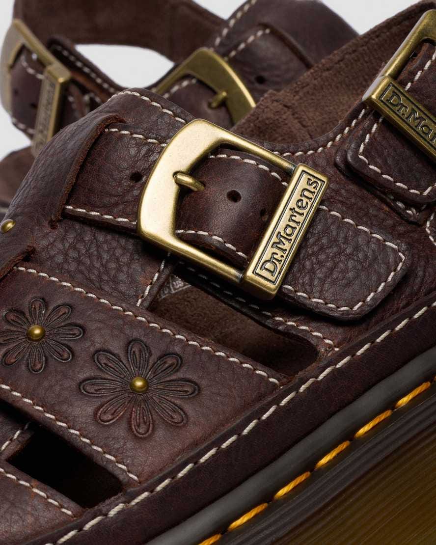 Wrenlie Open Toe Grizzly Leather Fisherman Platform Sandals — Dark Brown