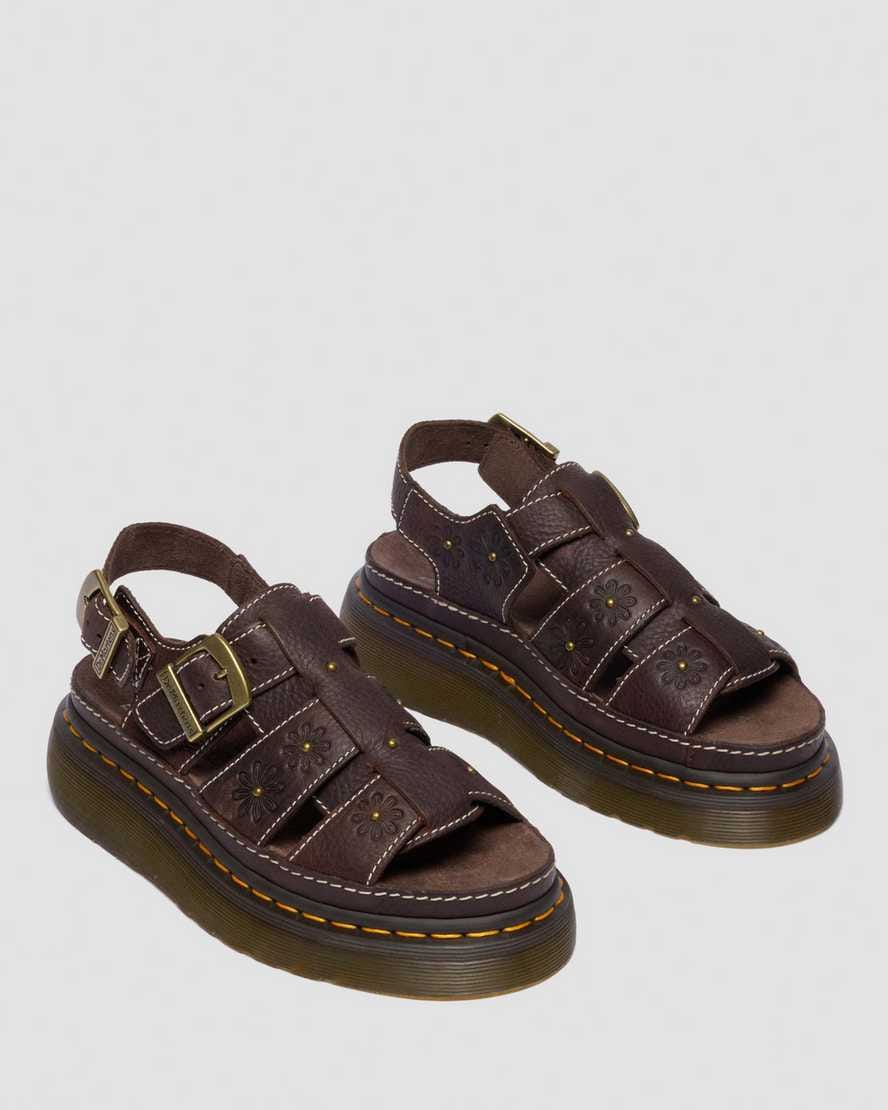 Wrenlie Open Toe Grizzly Leather Fisherman Platform Sandals — Dark Brown