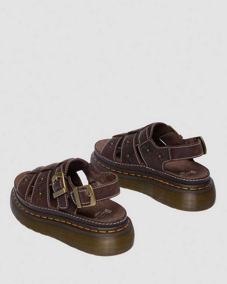 Wrenlie Open Toe Grizzly Leather Fisherman Platform Sandals — Dark Brown