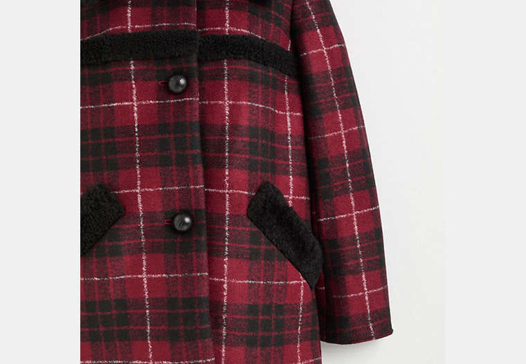 Restored Plaid Wool Coat With Shearling Trim