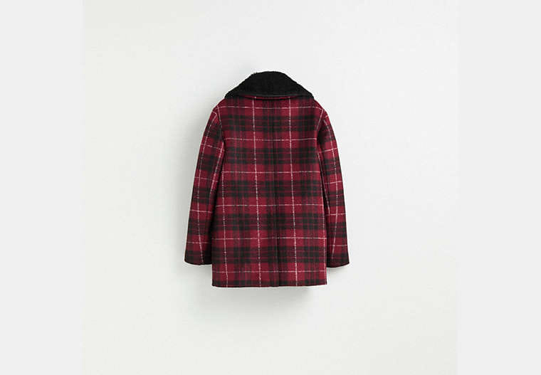 Restored Plaid Wool Coat With Shearling Trim
