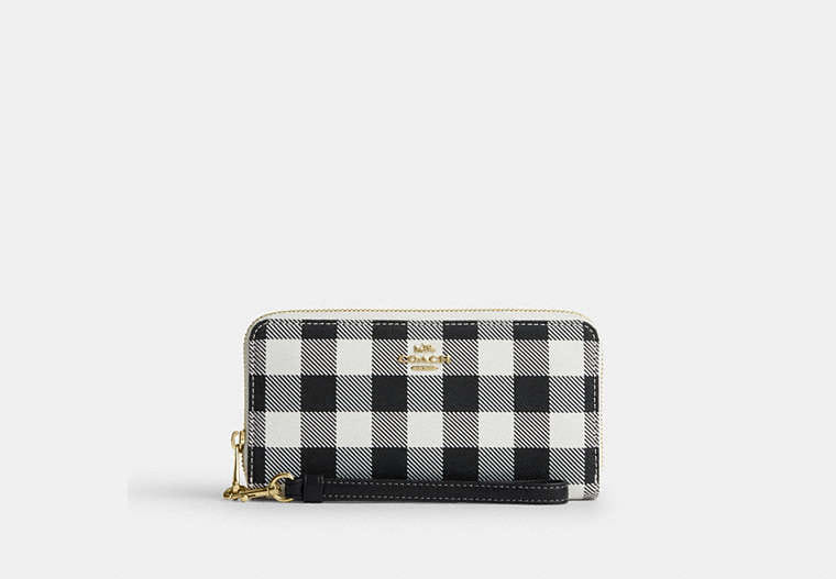 Long Zip Around Wallet With Gingham Print