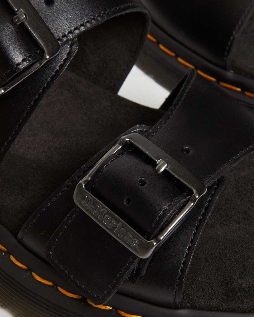 Josef Analine Leather Buckle Slide Sandals — Black
