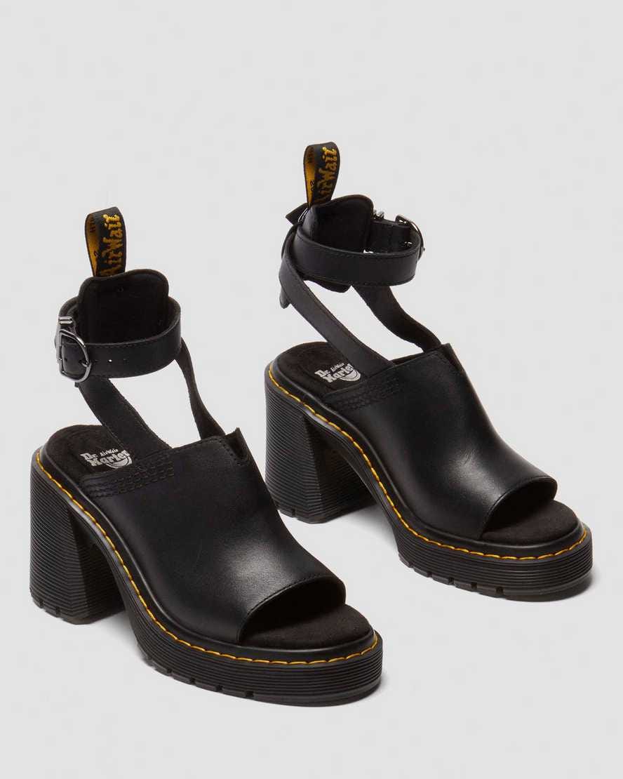 Millee Leather Open Toe Sandals — Black