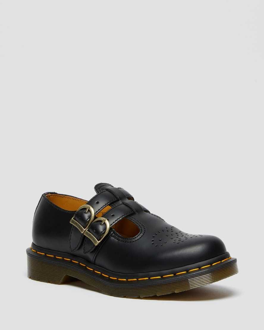 8065 Smooth Leather Mary Jane Shoes — Black