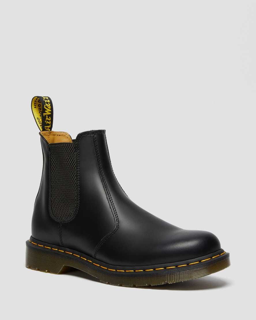 2976 Yellow Stitch Smooth Leather Chelsea Boots — Black