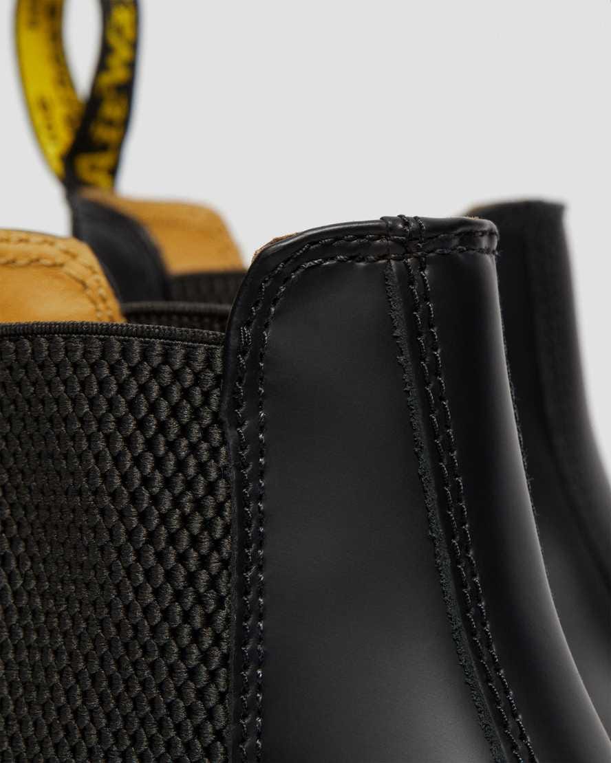 2976 Yellow Stitch Smooth Leather Chelsea Boots — Black