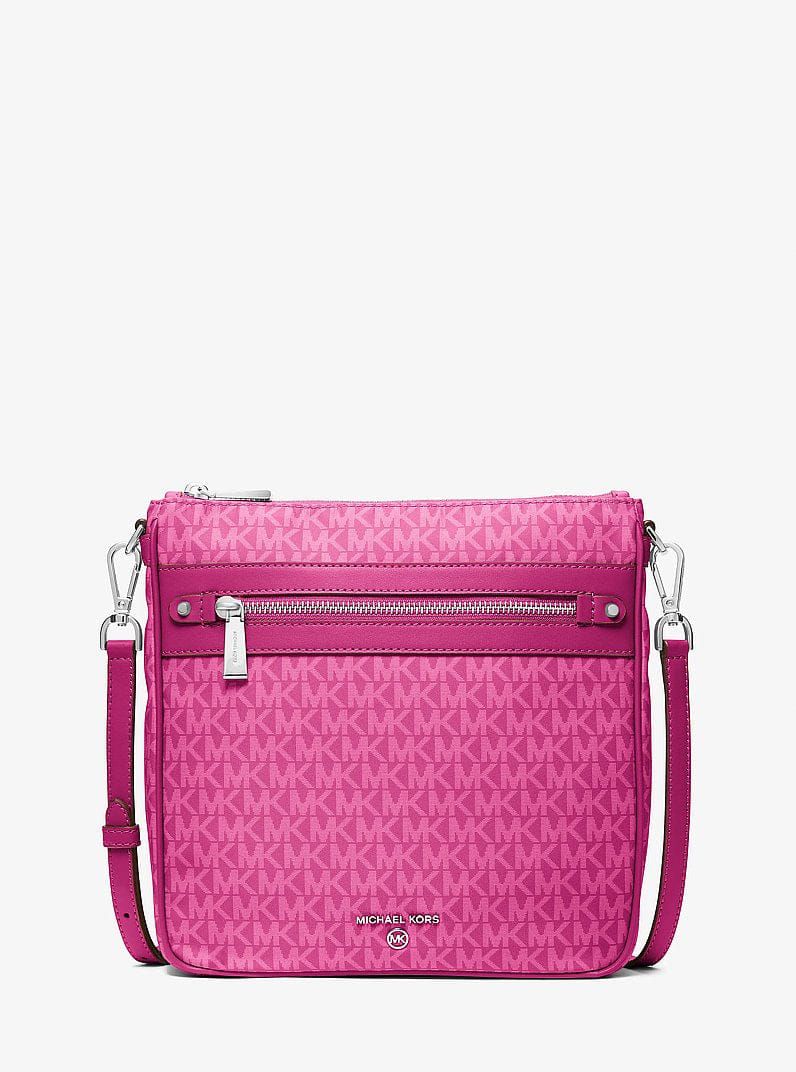 Jet Set Large Logo Print Woven Crossbody Bag