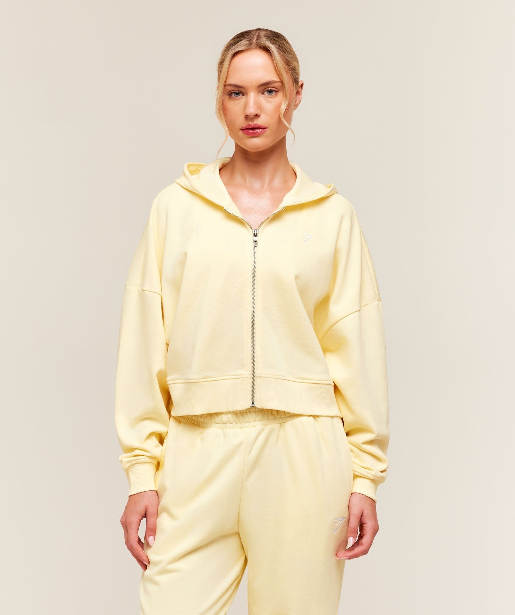 Women's Gymshark Training Oversized Boxy Zip Through Hoodie Butter Yellow