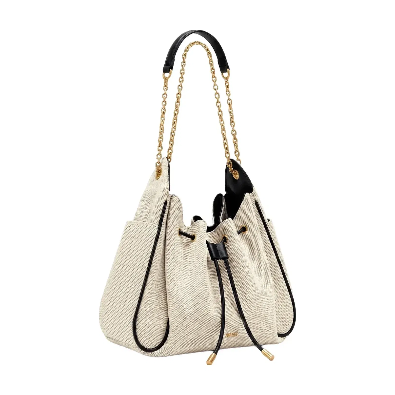Jw Pei Rowan Ruched Drawstring Chain Bucket Bag Black Canvas