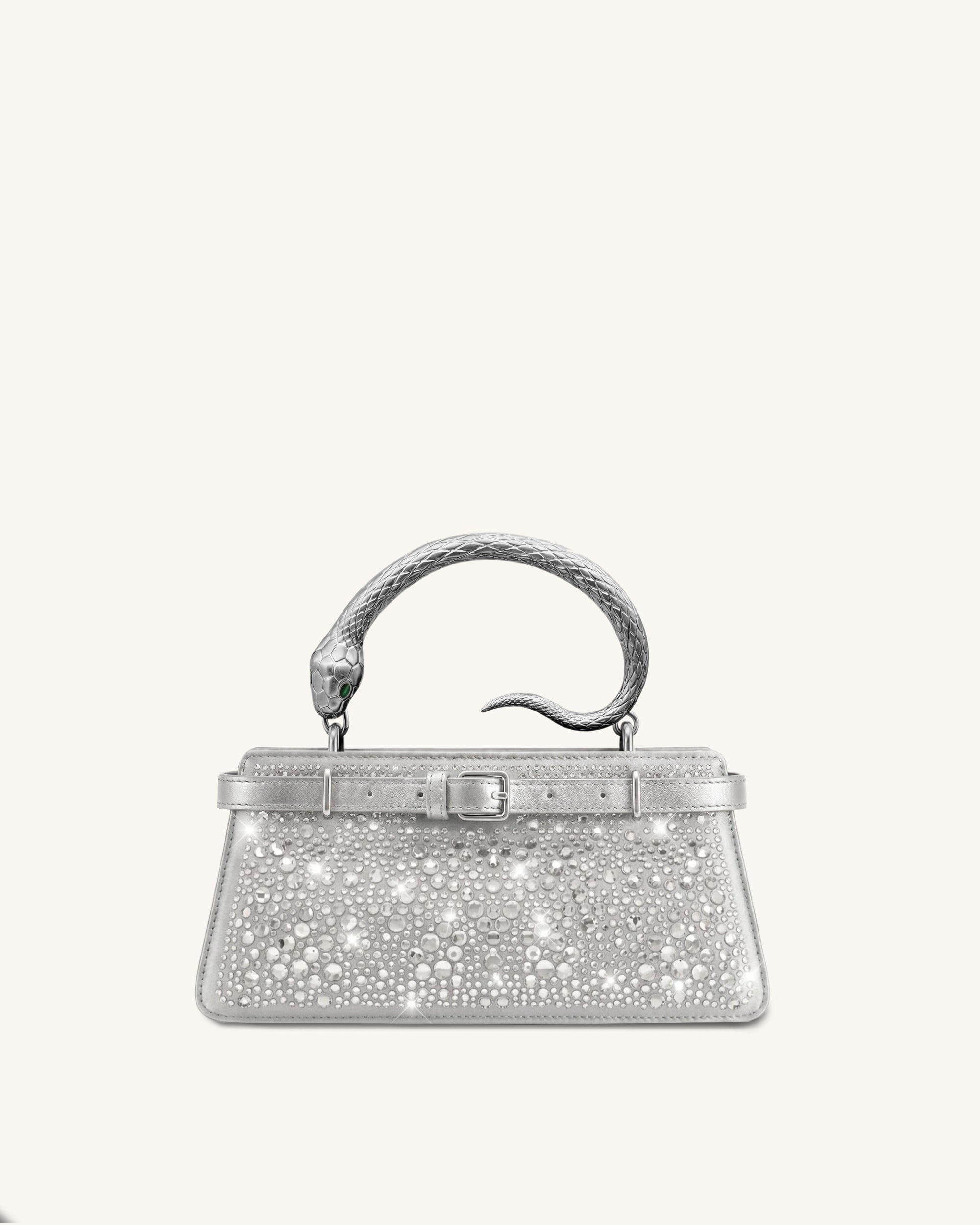 Jw Pei Elena Snake Handle Artificial Crystal Top Handle Bag Silver