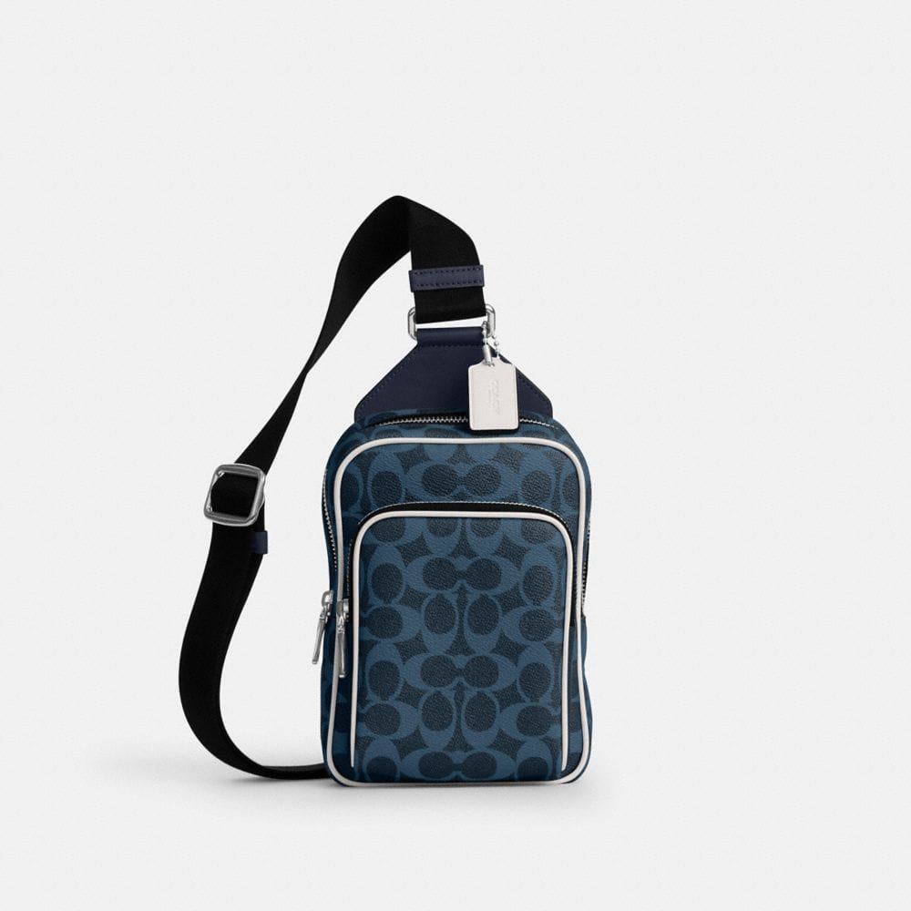 Coach Racer Sling Pack In Signature Canvas Silver Ink Blue