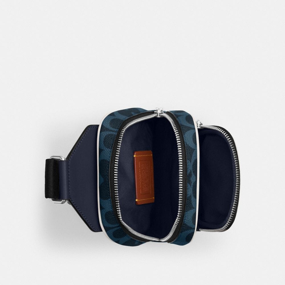 Coach Racer Sling Pack In Signature Canvas Silver Ink Blue