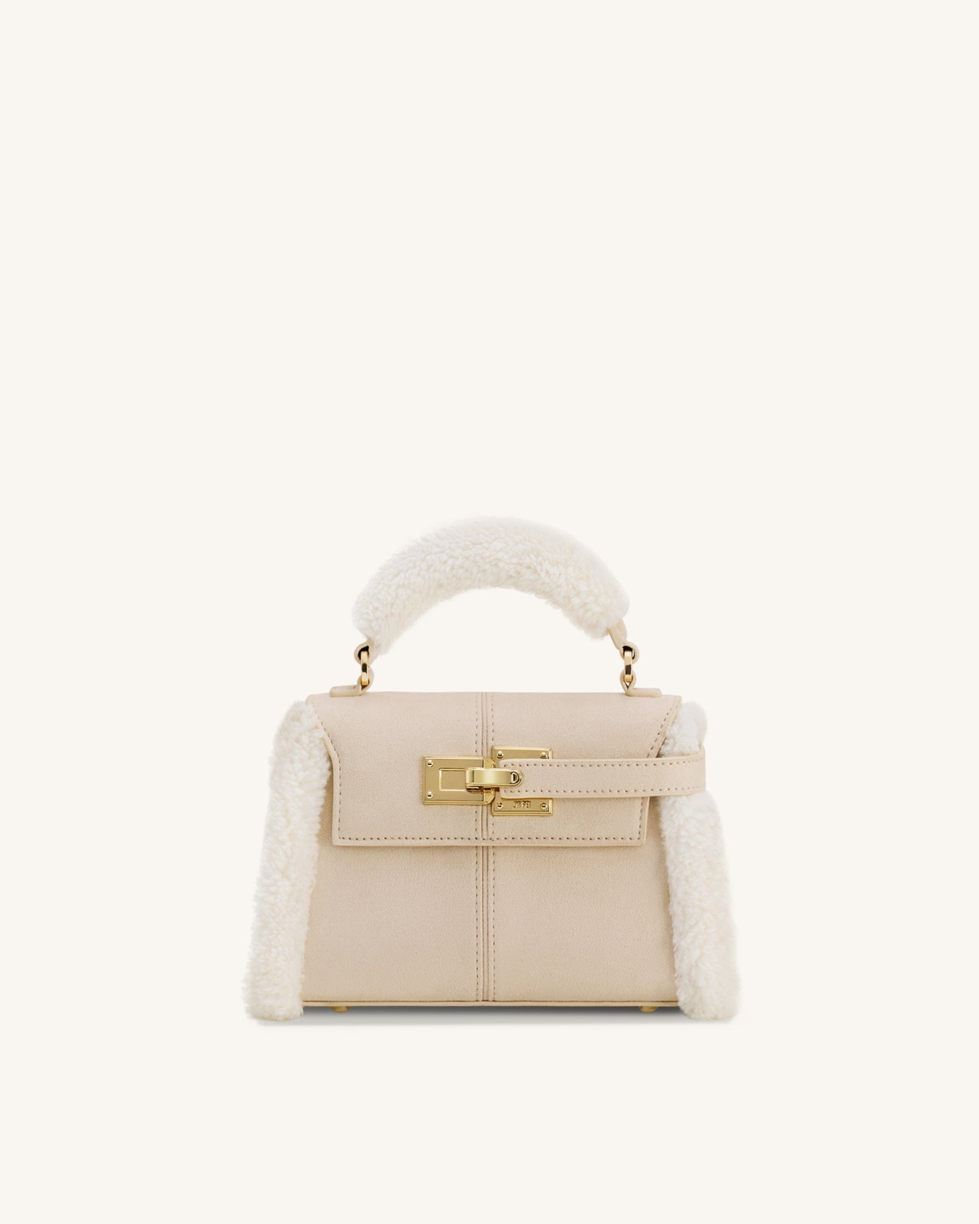 Jw Pei Elise Faux Suede Shearling Trim Top Handle Bag Taupe