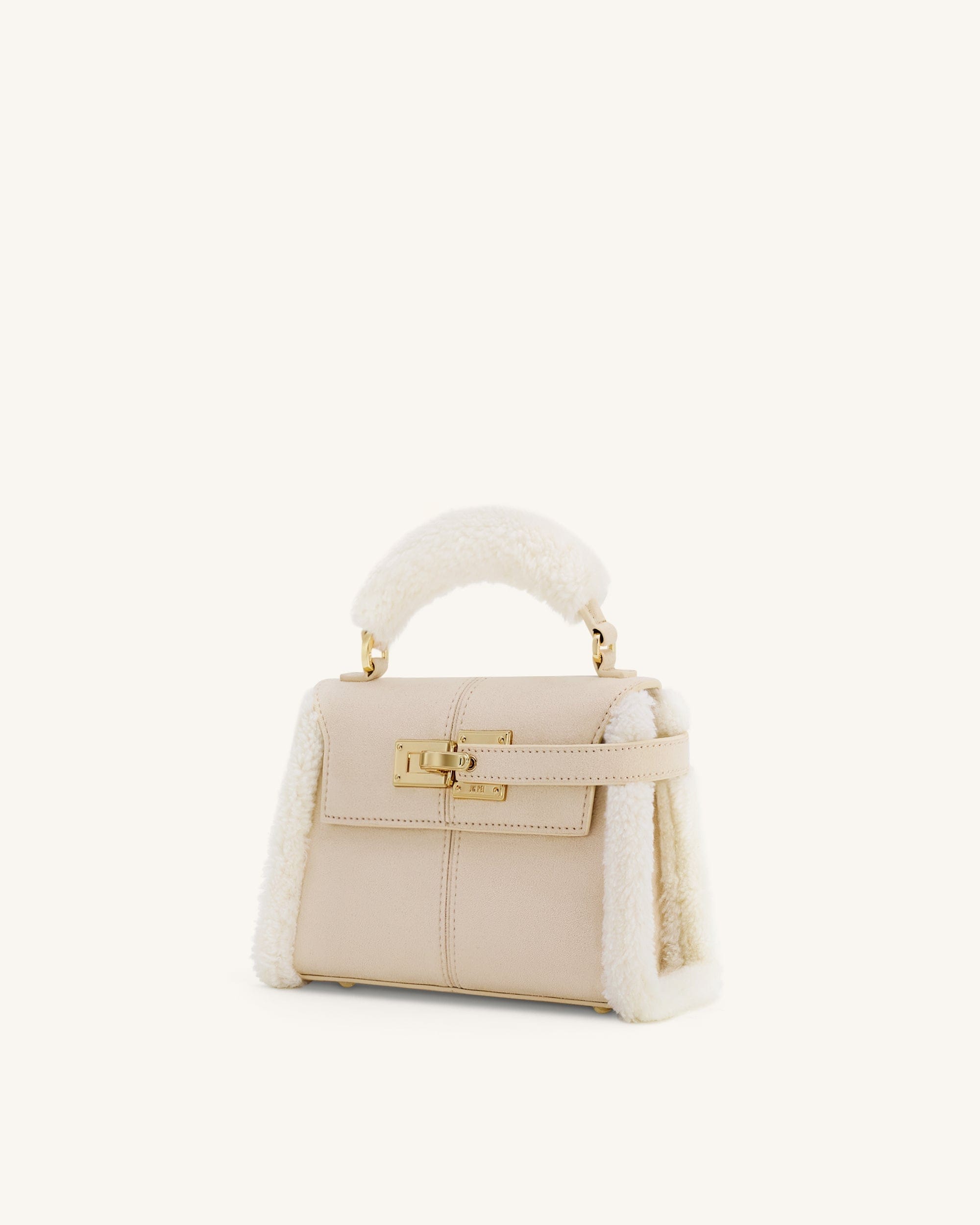 Jw Pei Elise Faux Suede Shearling Trim Top Handle Bag Taupe