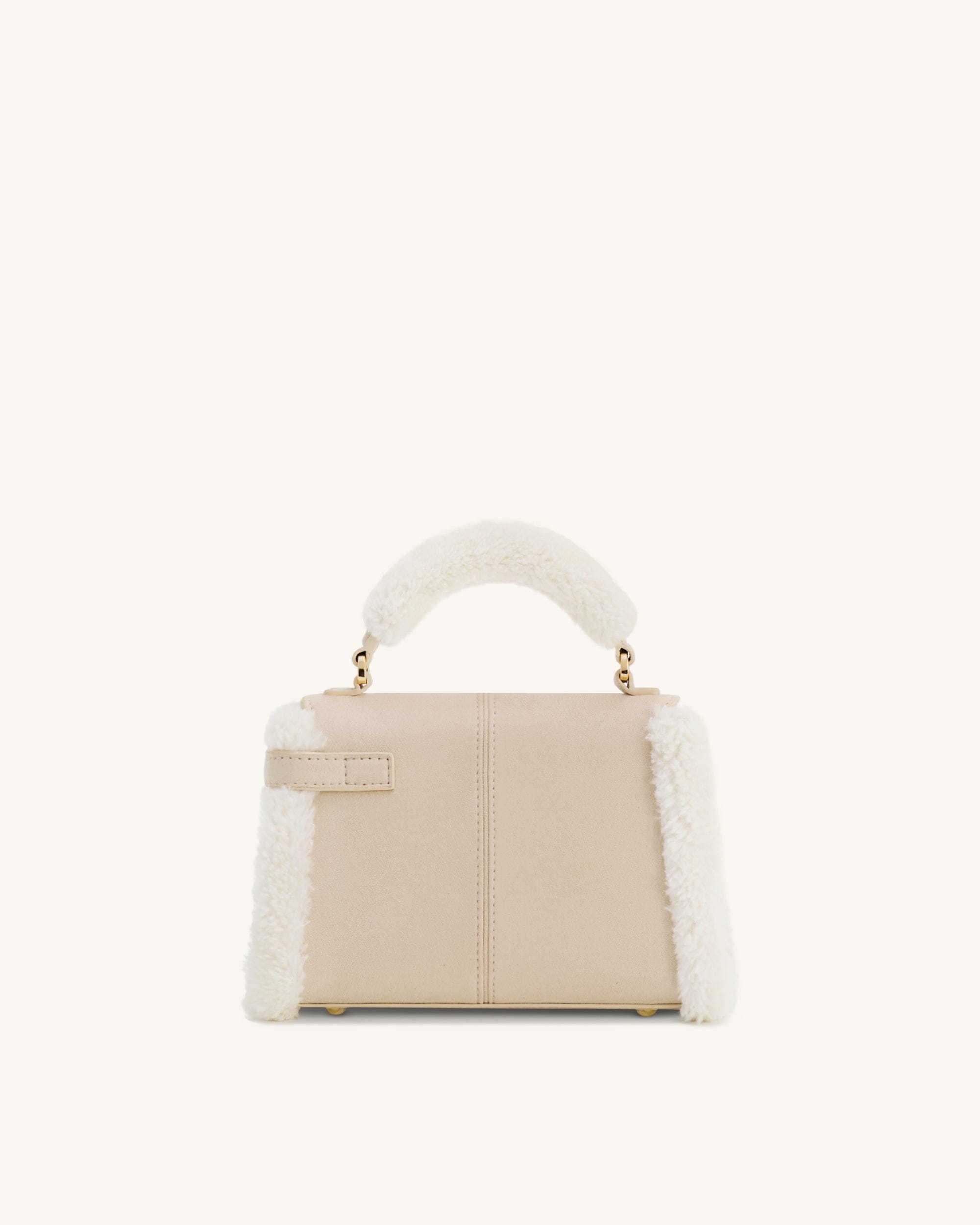 Jw Pei Elise Faux Suede Shearling Trim Top Handle Bag Taupe
