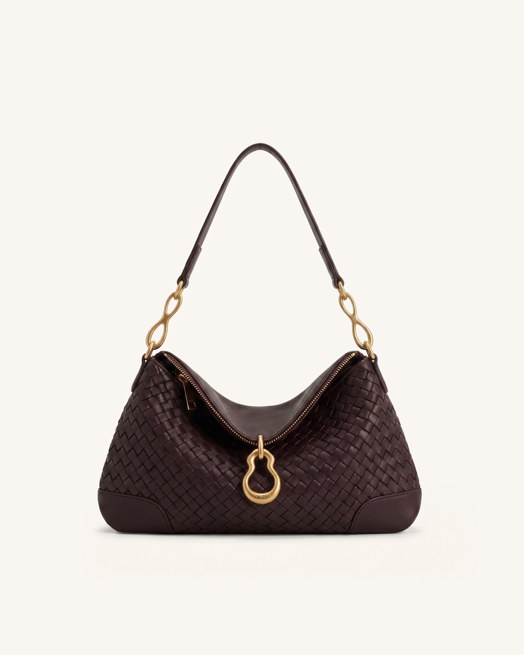 Jw Pei Jayla Metal Pendant Embellished Woven Shoulder Bag Deep Burgundy