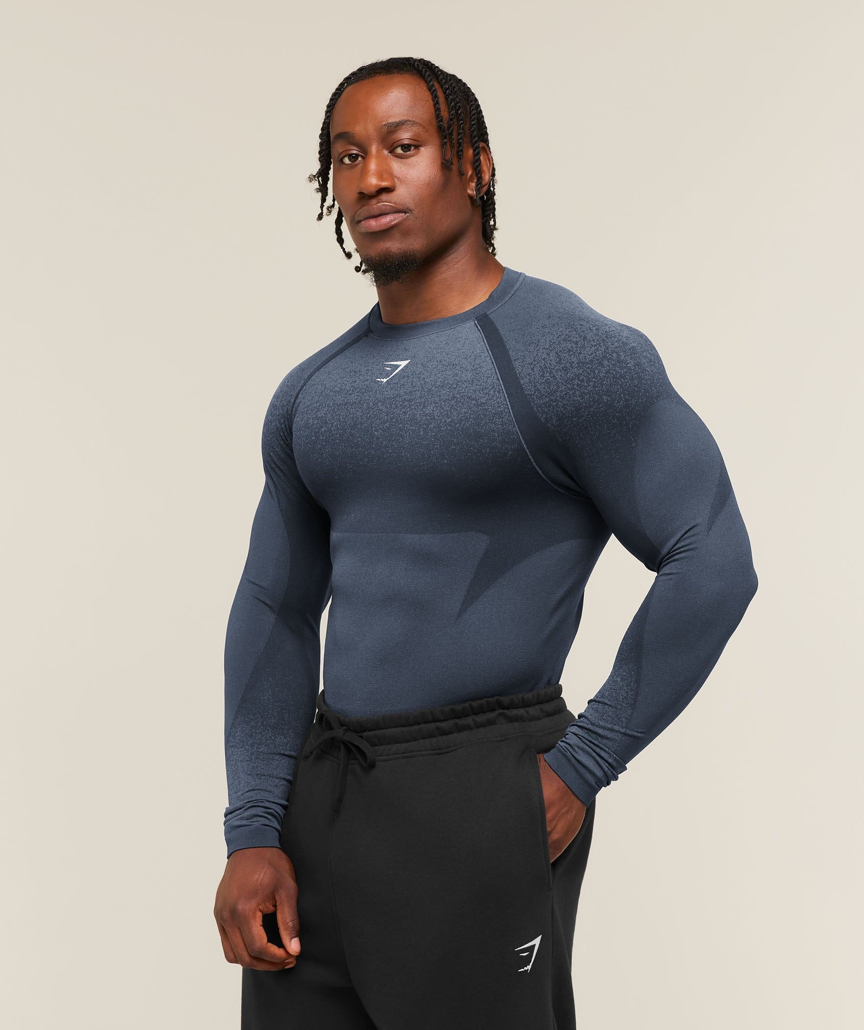 Gymshark Shadow Seamless Long Sleeve T-Shirt Heavy Blue