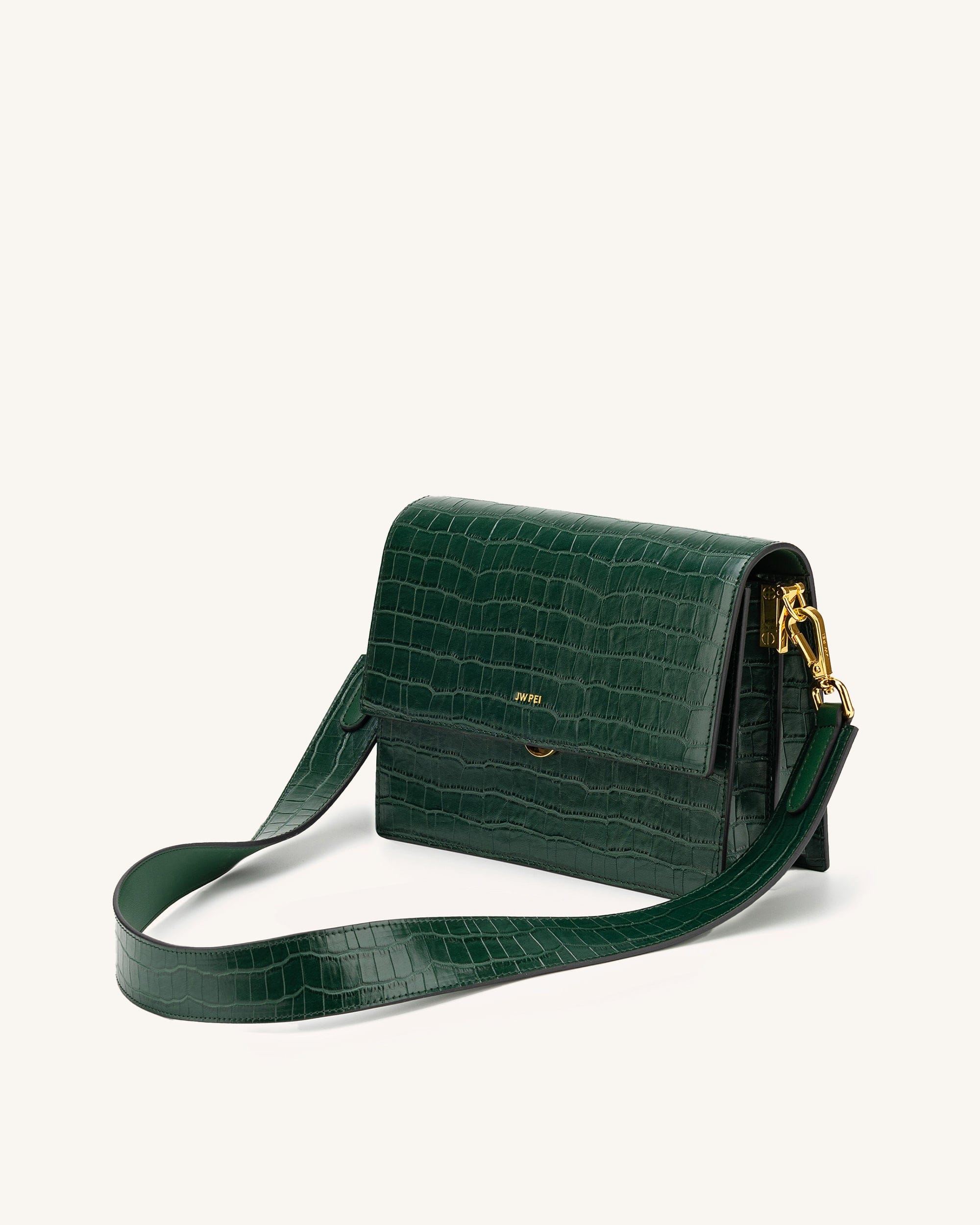 Jw Pei Mini Flap Crossbody Dark Green Croc