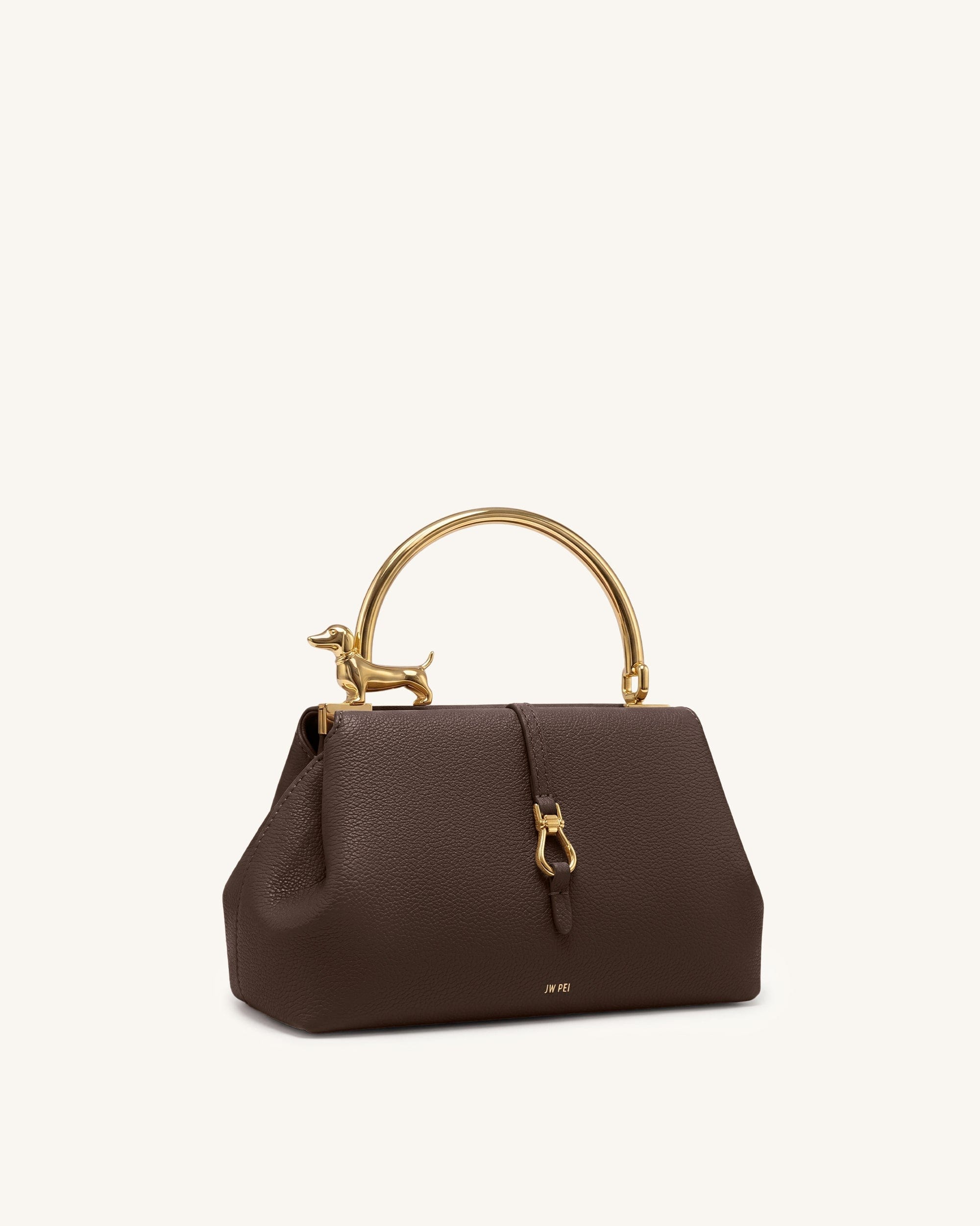 Jw Pei Bruna Dachshund Metal Handle Top Handle Bag Dark Brown