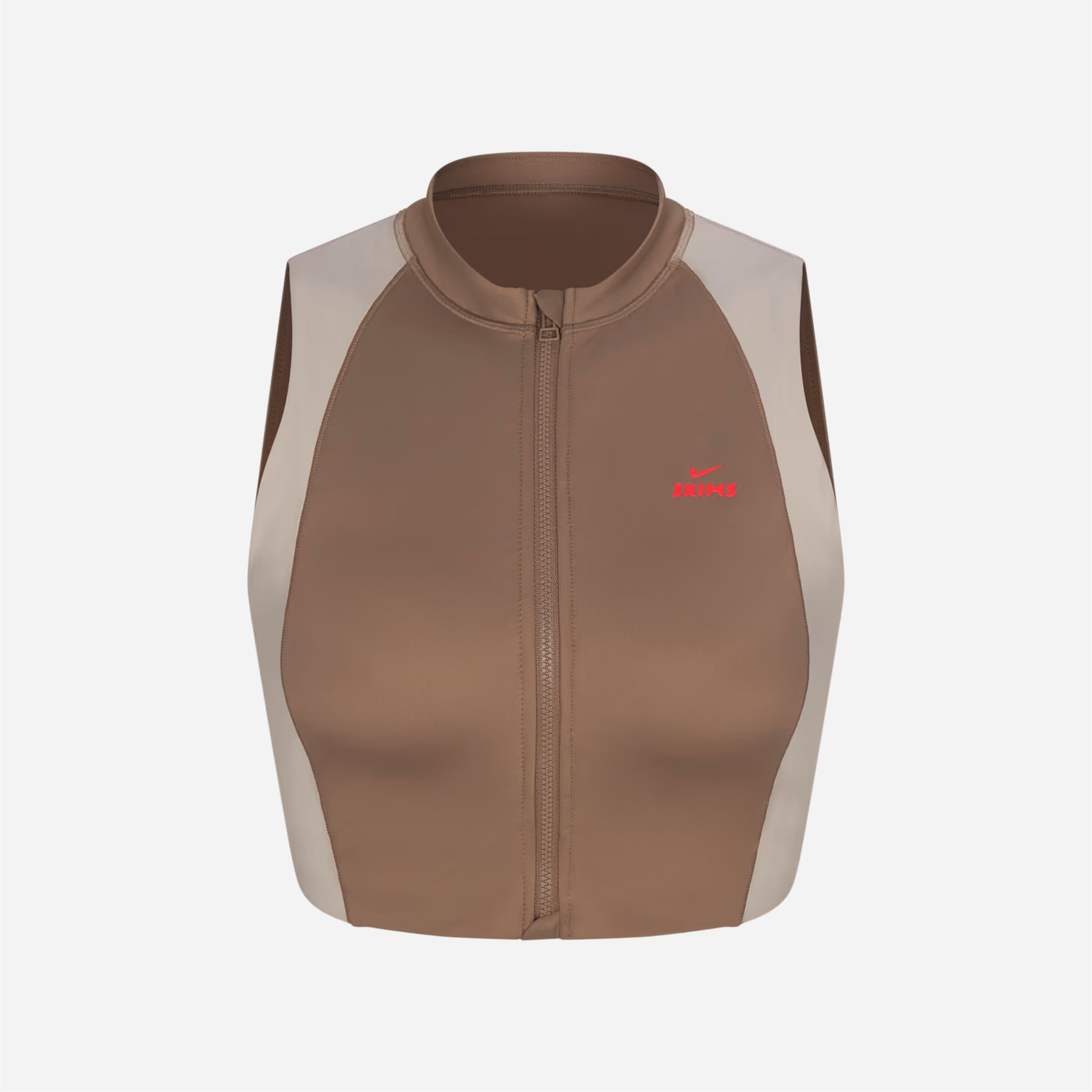 Nike X Skims Shine Front-Zip Bra Truffle Stone