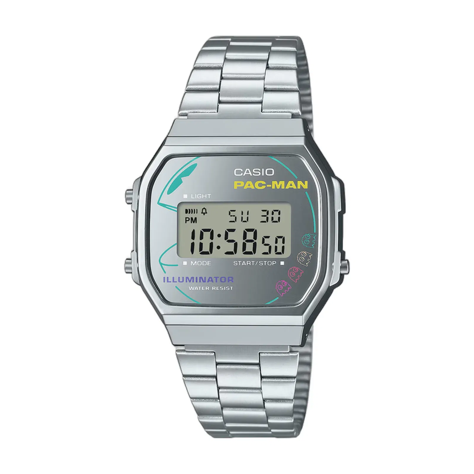 Casio Vintage A168WEPC-7ADR PAC-MAN Limited Edition Quartz Silver Dial Digital Stainless Steel Watch