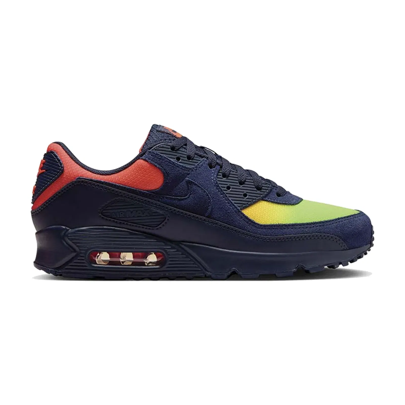 Nike Air Max 90 Blackened Blue Lemon Venom Hyper Crimson Gradient