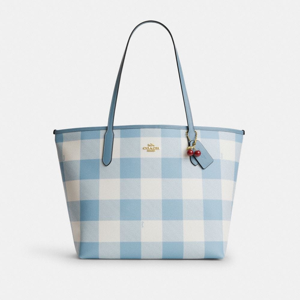 City Tote Bag With Gingham Print And Charm
