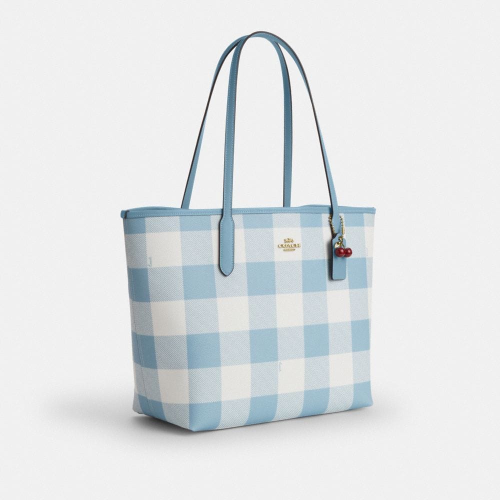 City Tote Bag With Gingham Print And Charm