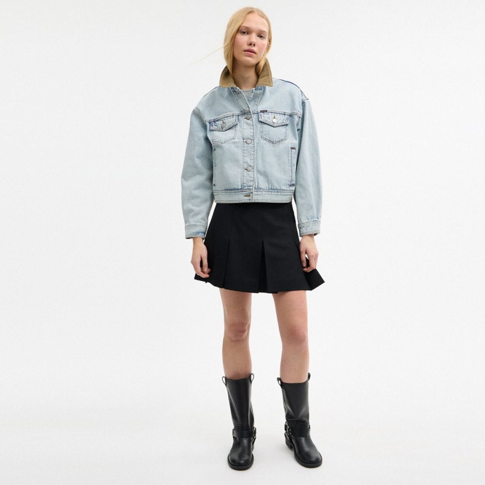Denim Jacket With Corduroy Collar In Organic Cotton