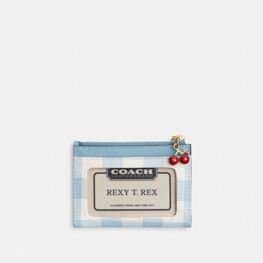 Mini Skinny Id Case With Gingham Print And Charm