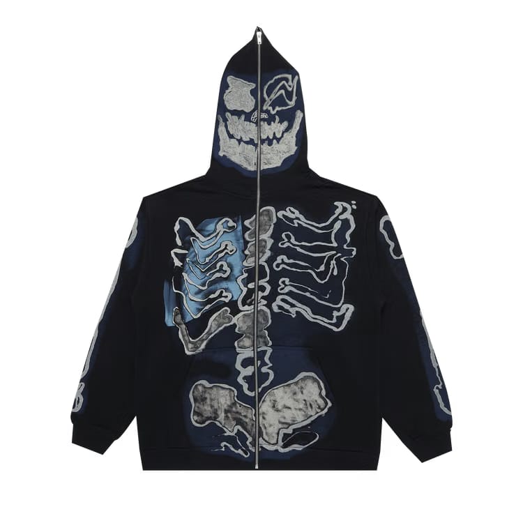 Cactus Jack by Travis Scott For Fragment Skeleton Graffiti Full Zip Hoodie Black