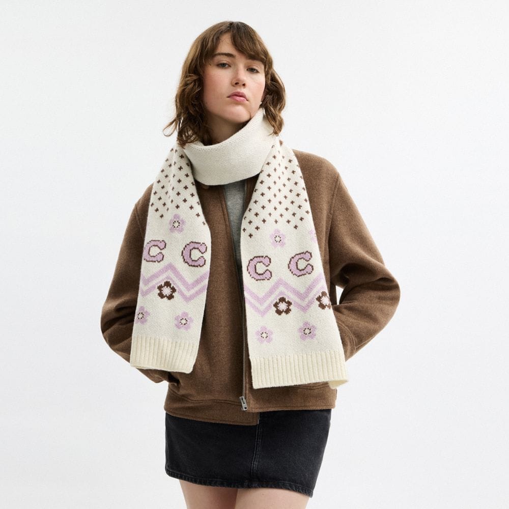 Fair Isle Print Knit Muffler