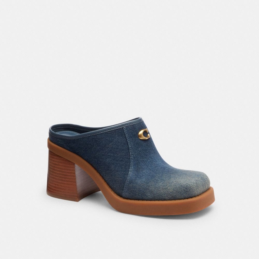 Sculpted C Heeled Mule In Loved Denim