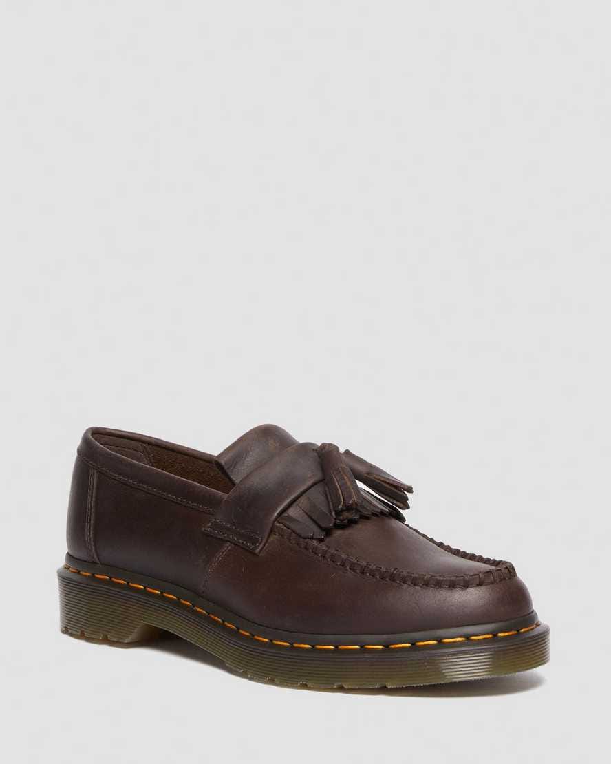 Adrian Crazy Horse Leather Tassel Loafers — Dark Brown