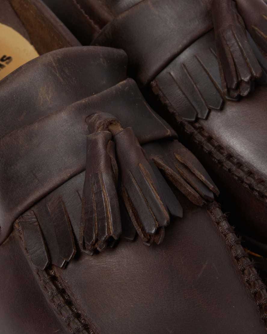 Adrian Crazy Horse Leather Tassel Loafers — Dark Brown