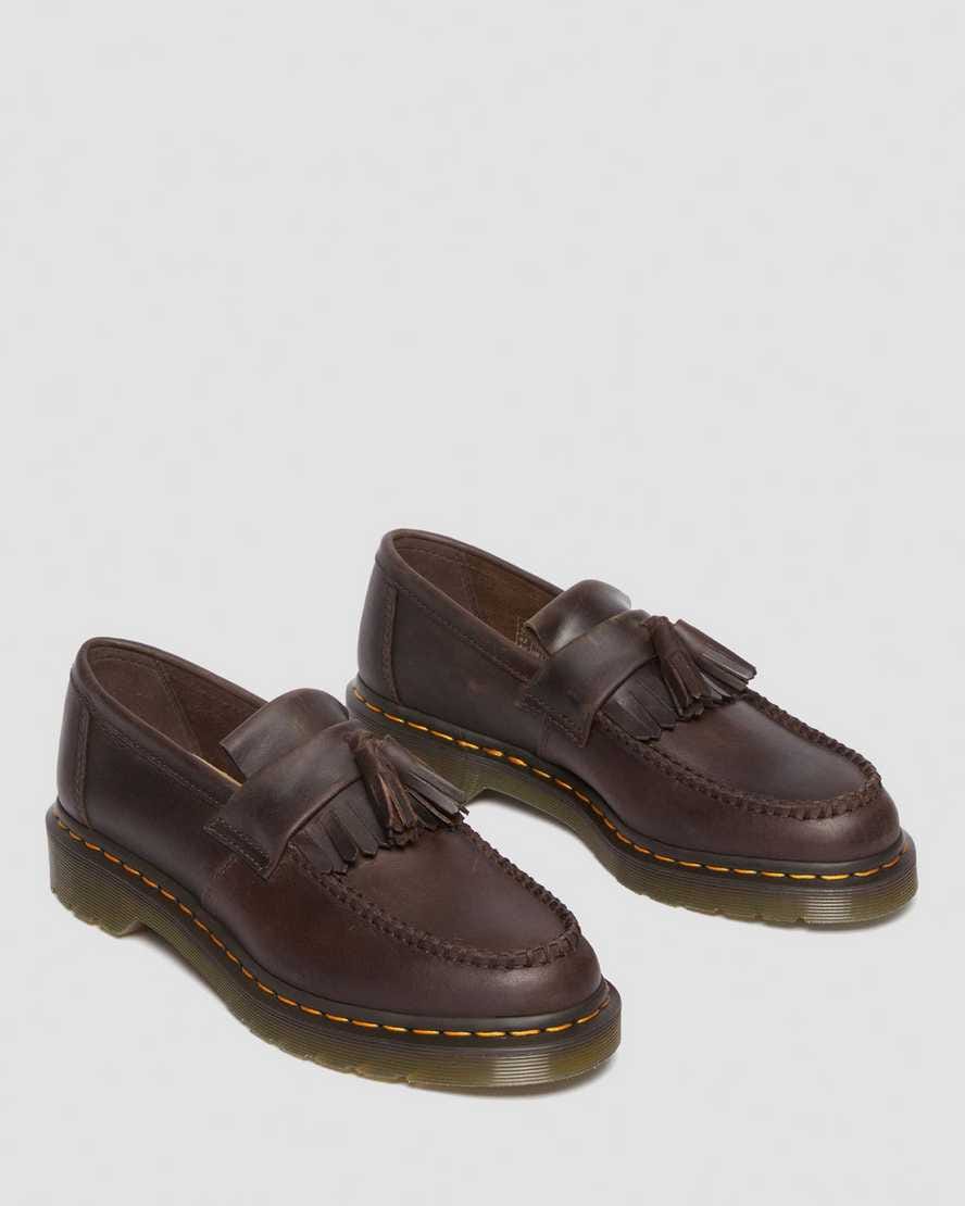 Adrian Crazy Horse Leather Tassel Loafers — Dark Brown