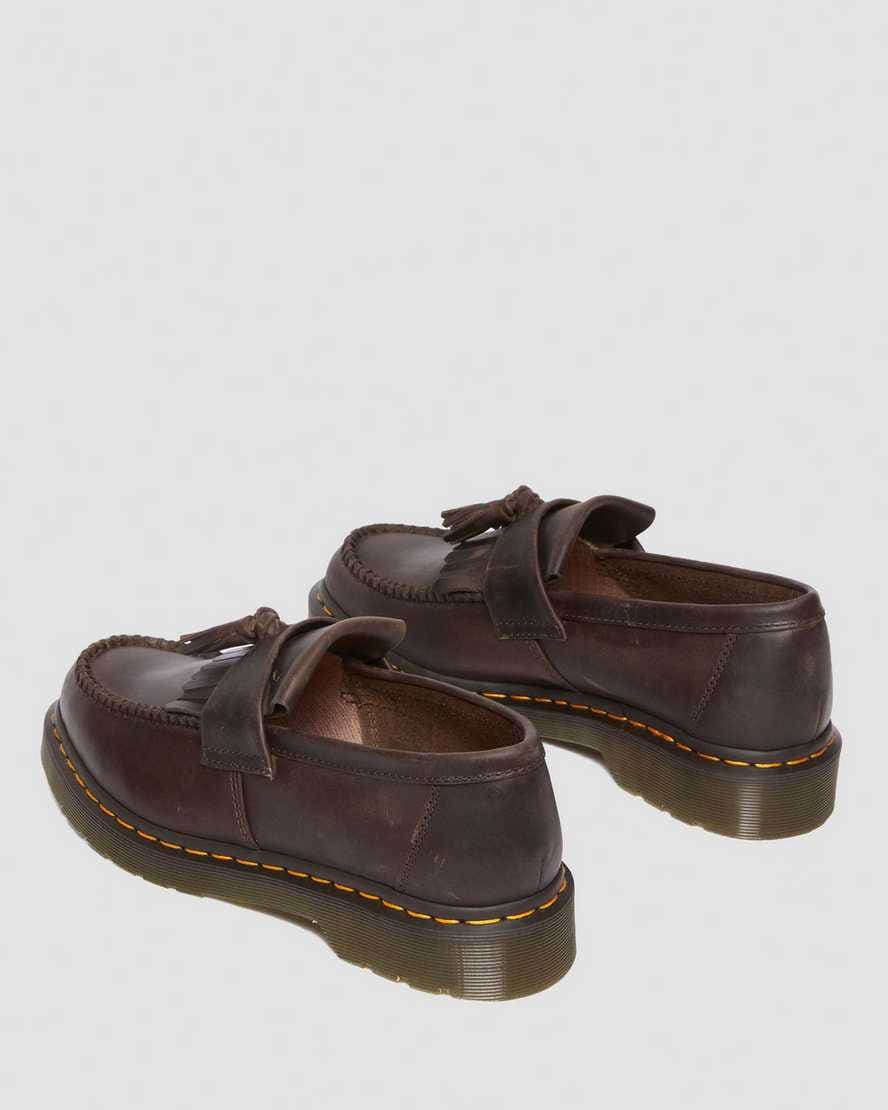 Adrian Crazy Horse Leather Tassel Loafers — Dark Brown