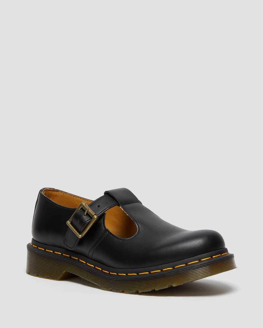 Polley Smooth Leather Mary Janes — Black