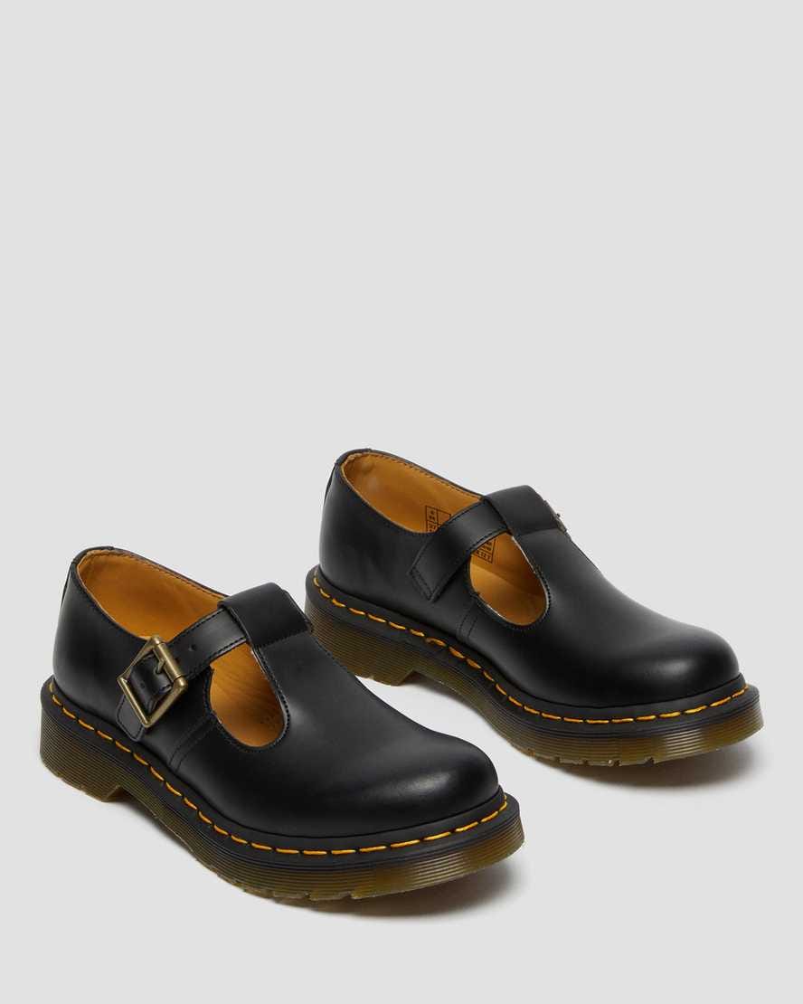 Polley Smooth Leather Mary Janes — Black