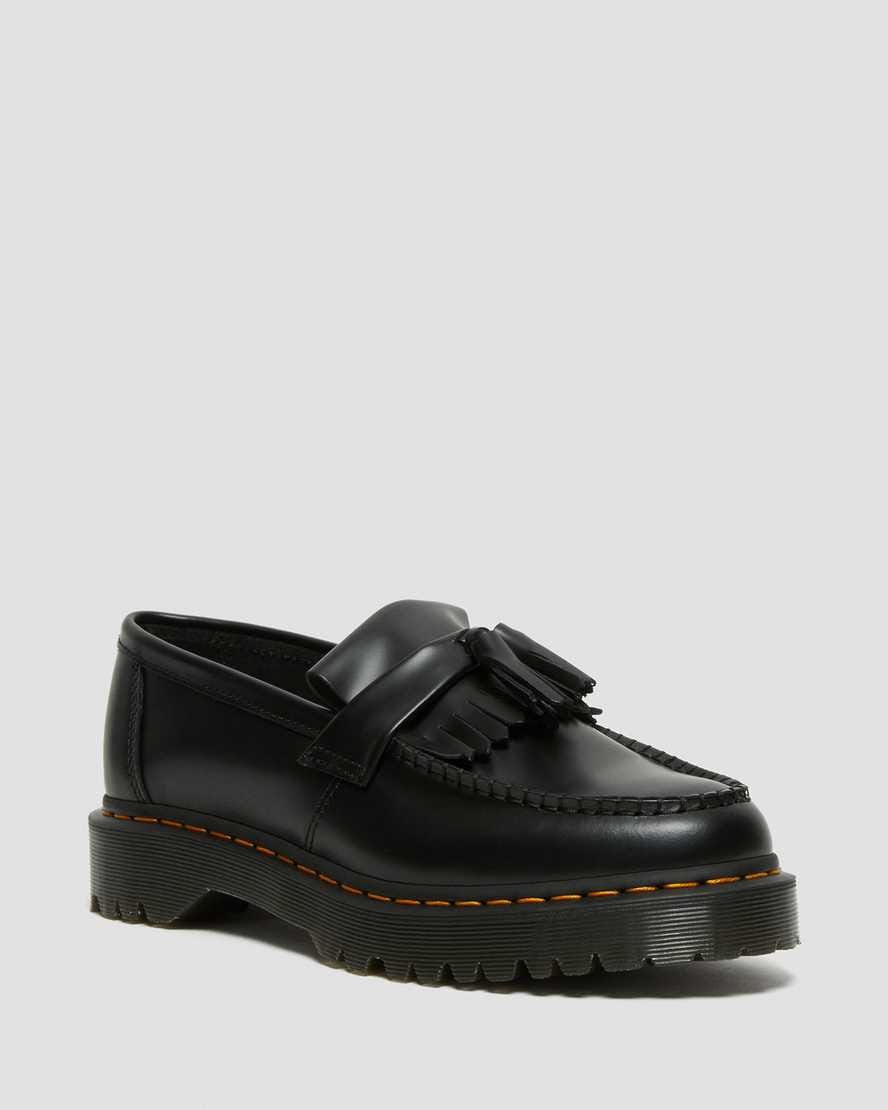Adrian Bex Smooth Leather Tassel Loafers — Black