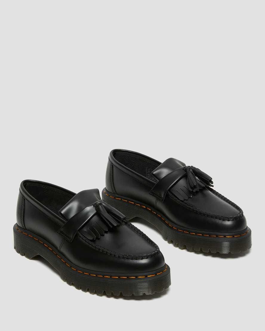 Adrian Bex Smooth Leather Tassel Loafers — Black