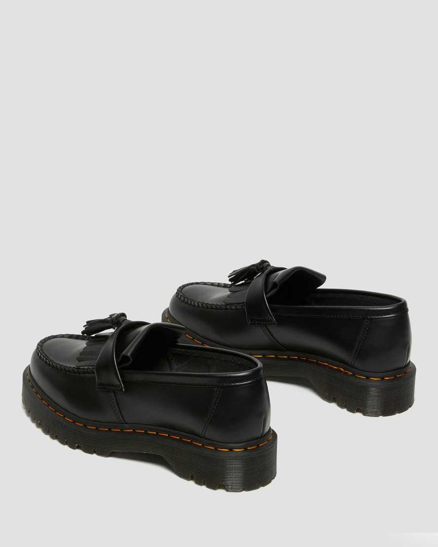 Adrian Bex Smooth Leather Tassel Loafers — Black