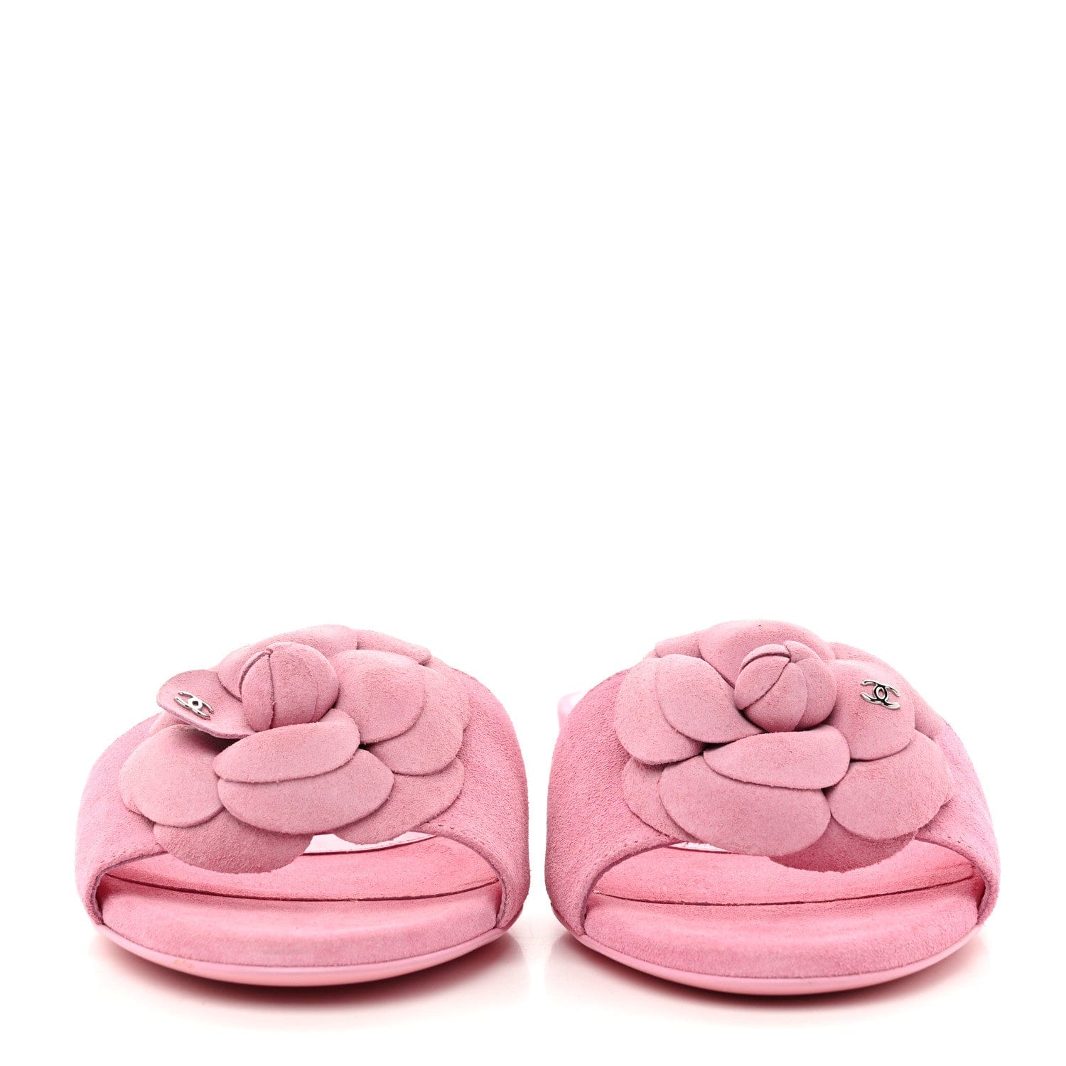 Suede Calfskin Camellia CC Slides