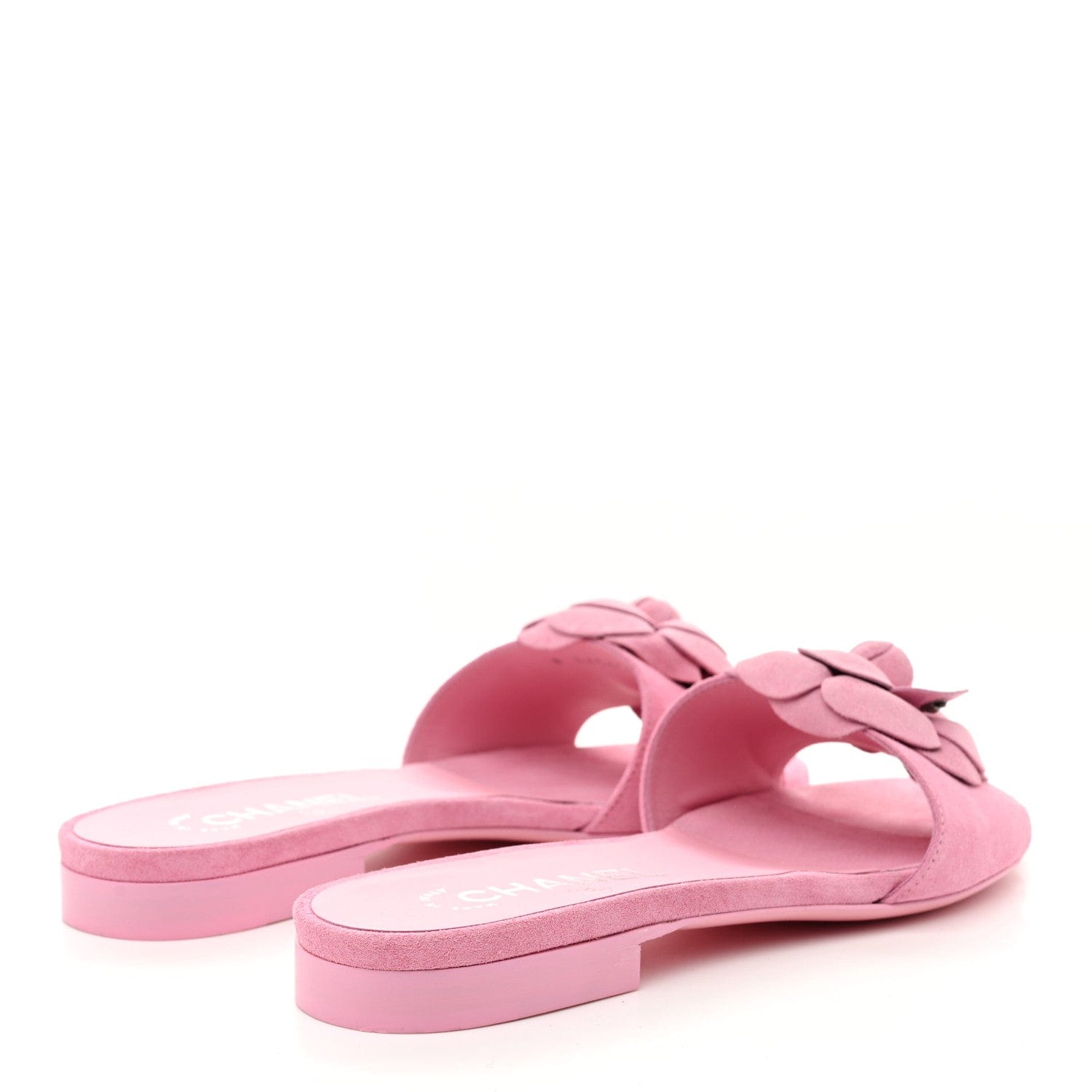 Suede Calfskin Camellia CC Slides