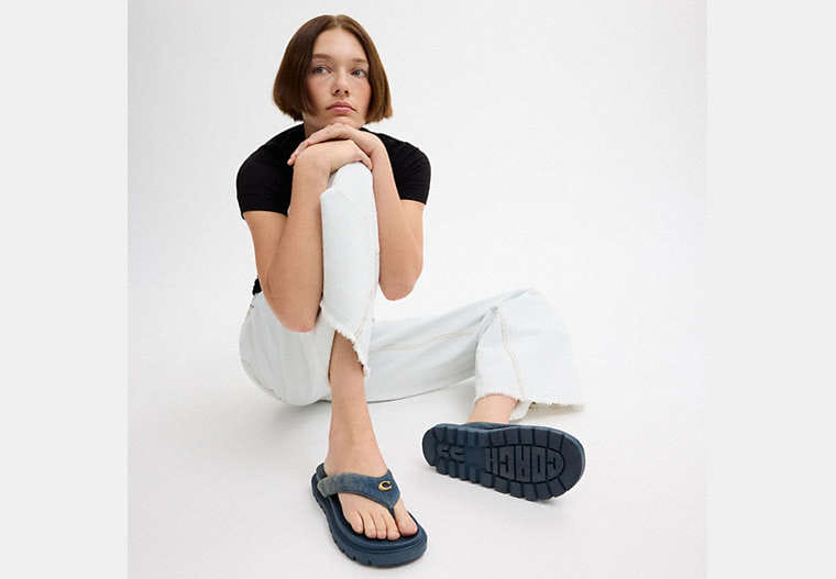 Brynn Thong Sandal In Loved Denim
