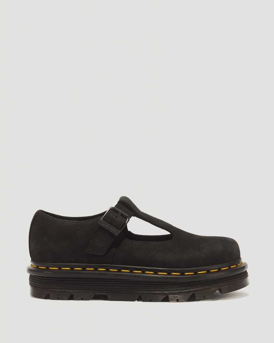 Zebzag Milled Nubuck Mary Jane Shoes — Black