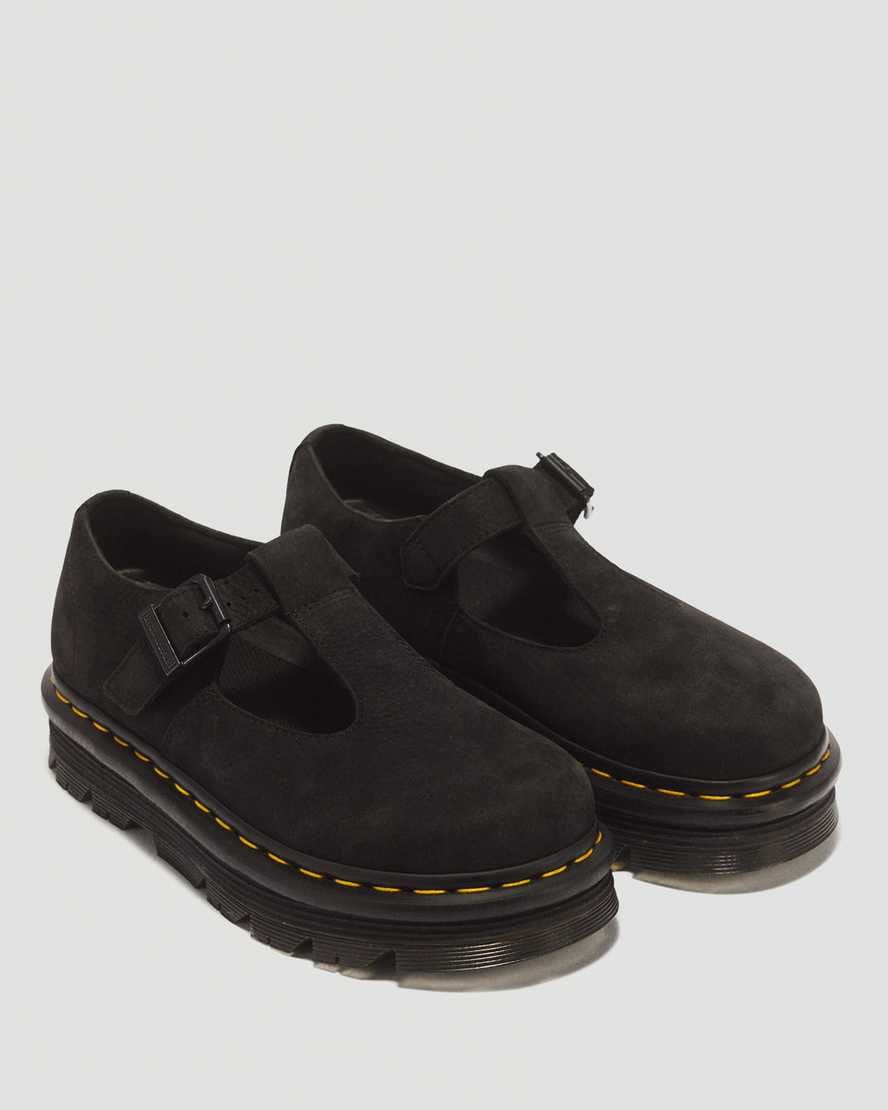 Zebzag Milled Nubuck Mary Jane Shoes — Black