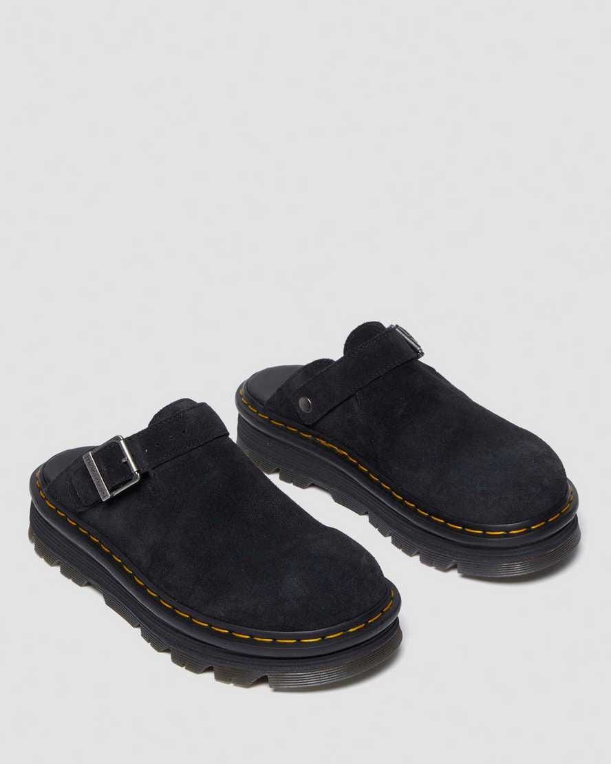 Zebzag Suede Casual Slingback Platform Mules — Black